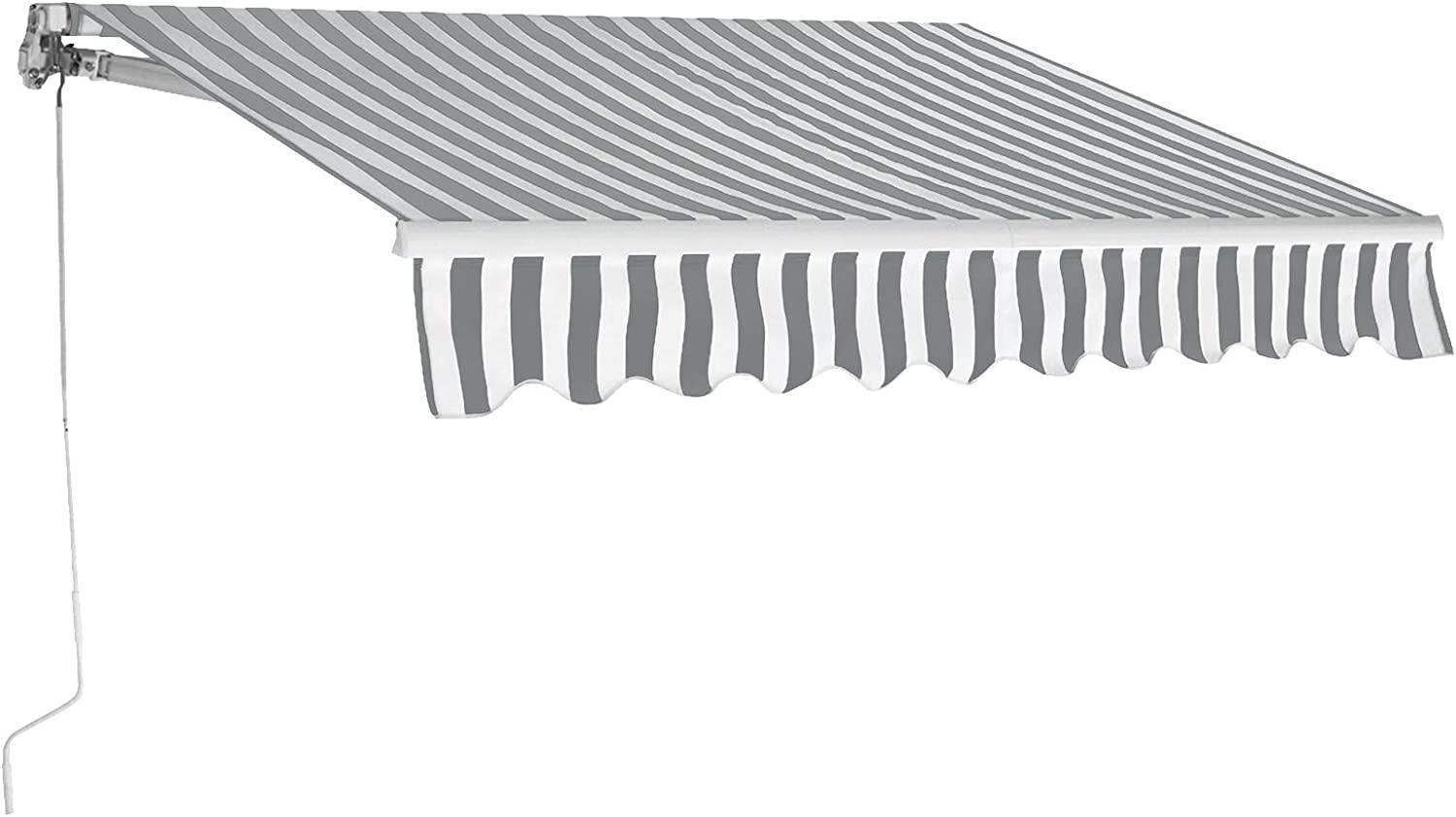 COSTWAY 3 x 2,5 m Gelenkarmmarkise Sonnenmarkise Balkonmarkise Terrassenmarkise Klemmmarkise mit Kurbel für Balkon und Veranda (Grau und weiß) Bild 1