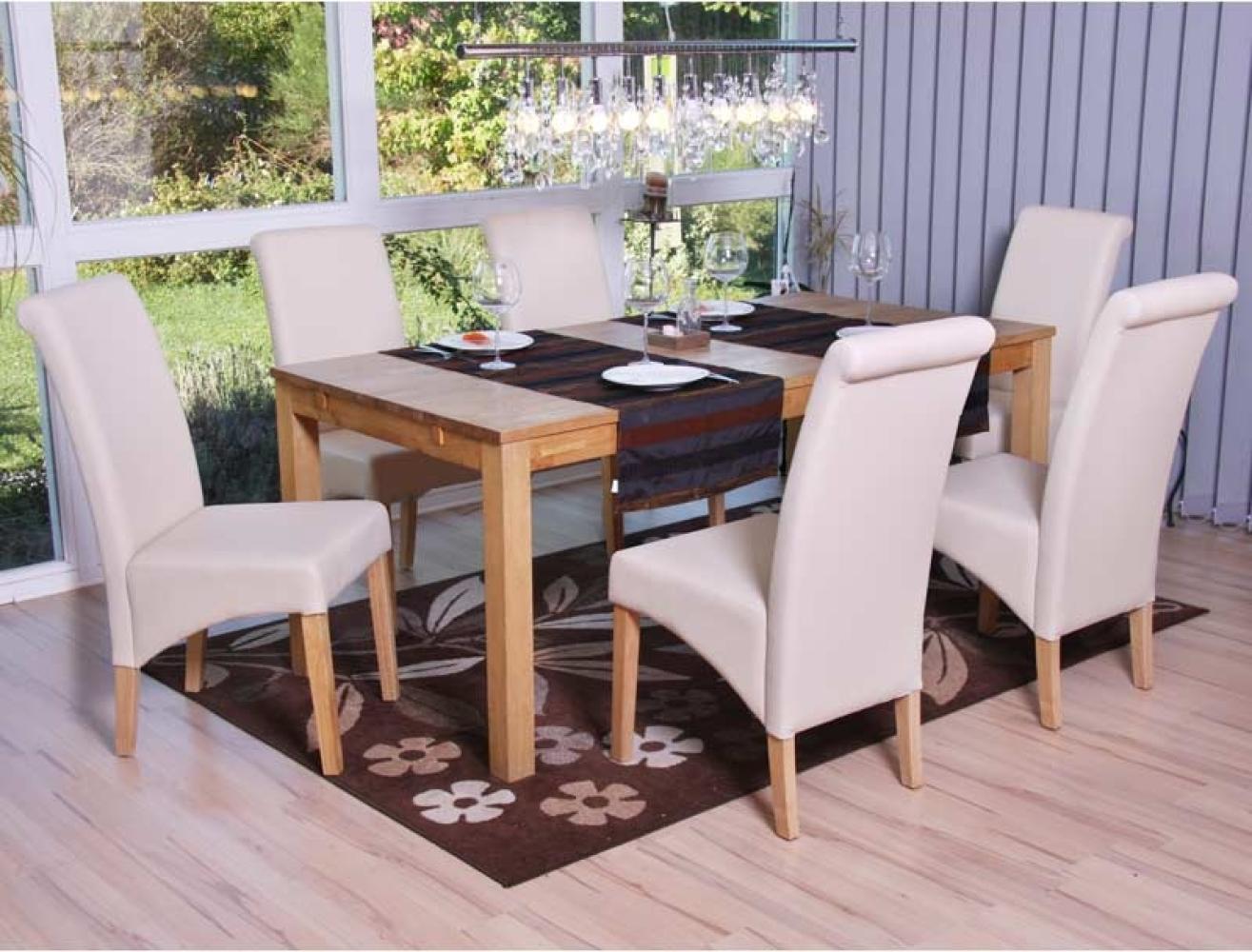 6er-Set Esszimmerstuhl Küchenstuhl Stuhl M37 ~ Kunstleder matt, creme, helle Füße Bild 1
