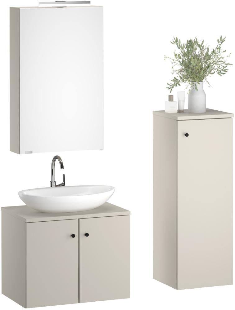 Badezimmermöbel-Set Spiegelschrank Waschtisch Schrank halbhoch Taupe-Kiesel V-90. 59-02 Bild 1