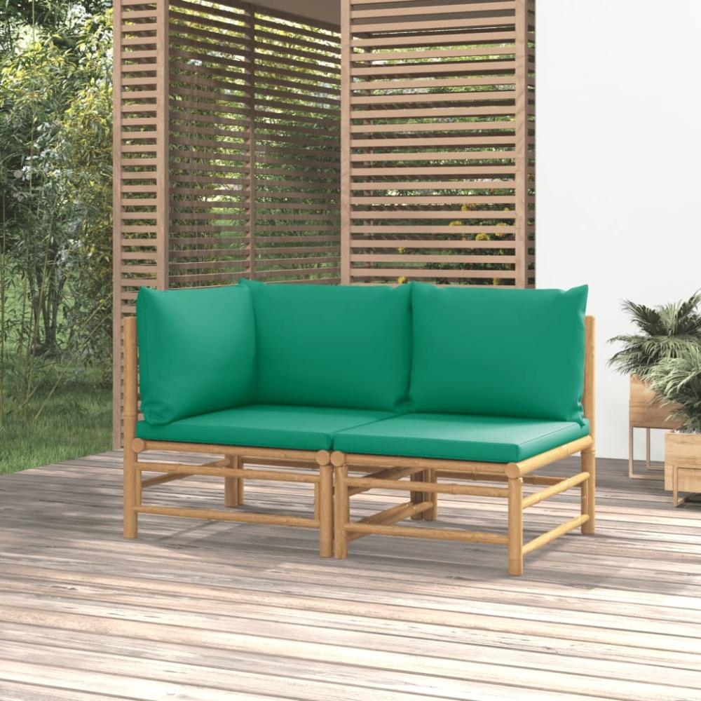 vidaXL 2-tlg. Garten-Lounge-Set mit Grünen Kissen Bambus Bild 1