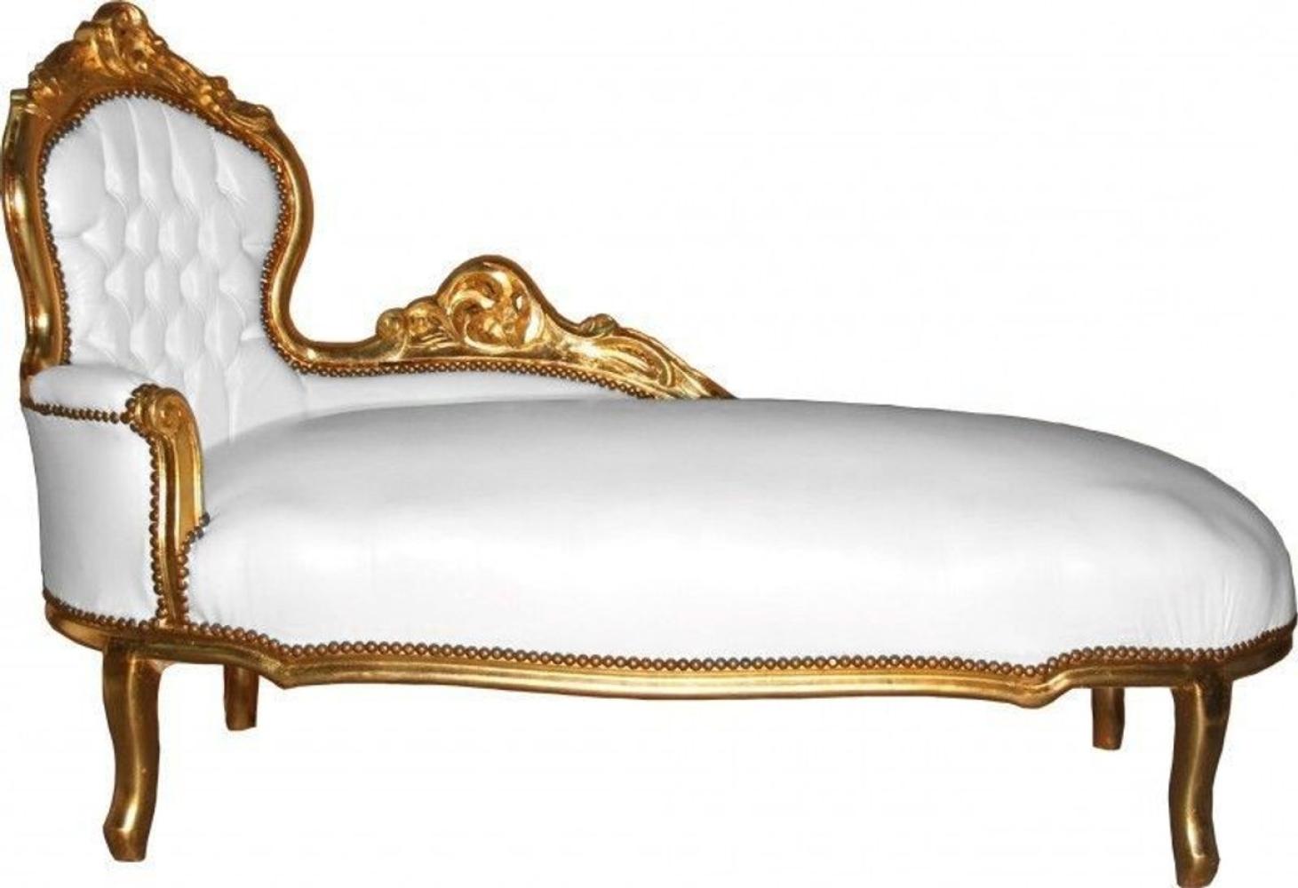 Casa Padrino Barock Chaiselongue Weiß / Gold Lederoptik - Möbel Antik Stil Bild 1