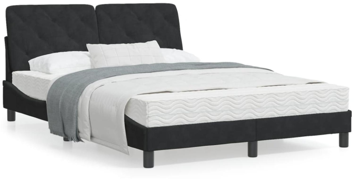 vidaXL Bett mit Matratze Schwarz 140x190 cm Samt Bild 1