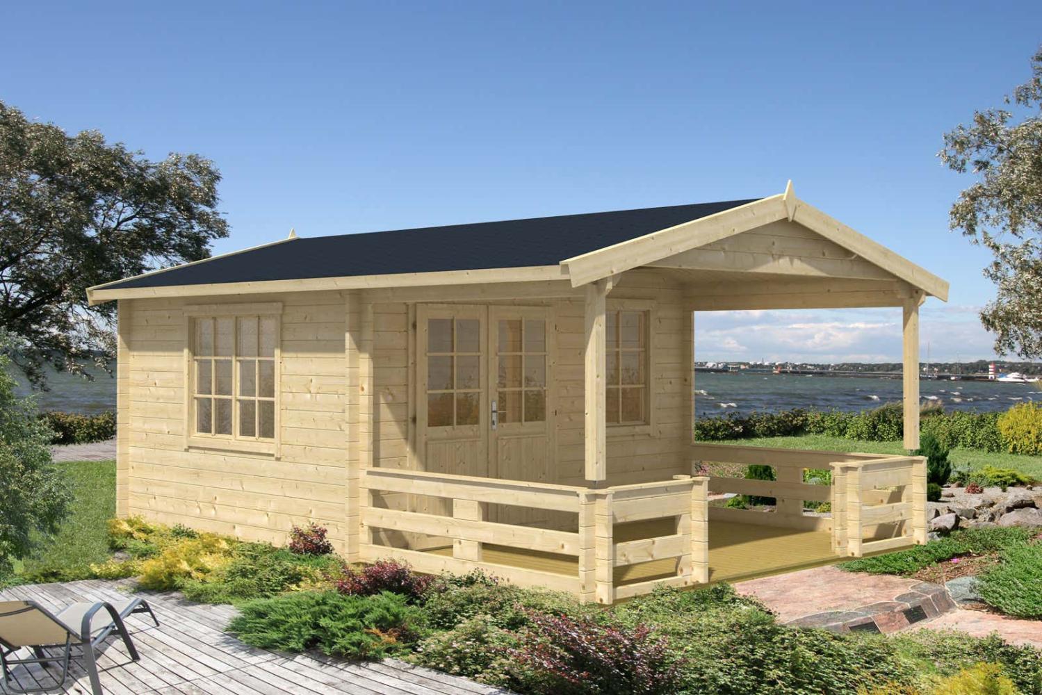 Alpholz Gartenhaus Falkland-44 ISO Gartenhaus aus Holz Holzhaus mit 44 mm Wandstärke inklusive Terrasse FSC zertifiziert Blockbohlenhaus mit Montagematerial Bild 1