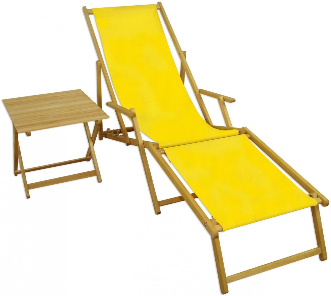 Liegestuhl gelb Strandliege Tisch Sonnenliege Relaxliege Deckchair Buche hell Fußteil 10-302NFT Bild 1