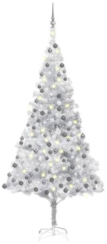 vidaXL Künstlicher Weihnachtsbaum mit LEDs & Kugeln Silbern 240 cm PET Bild 1