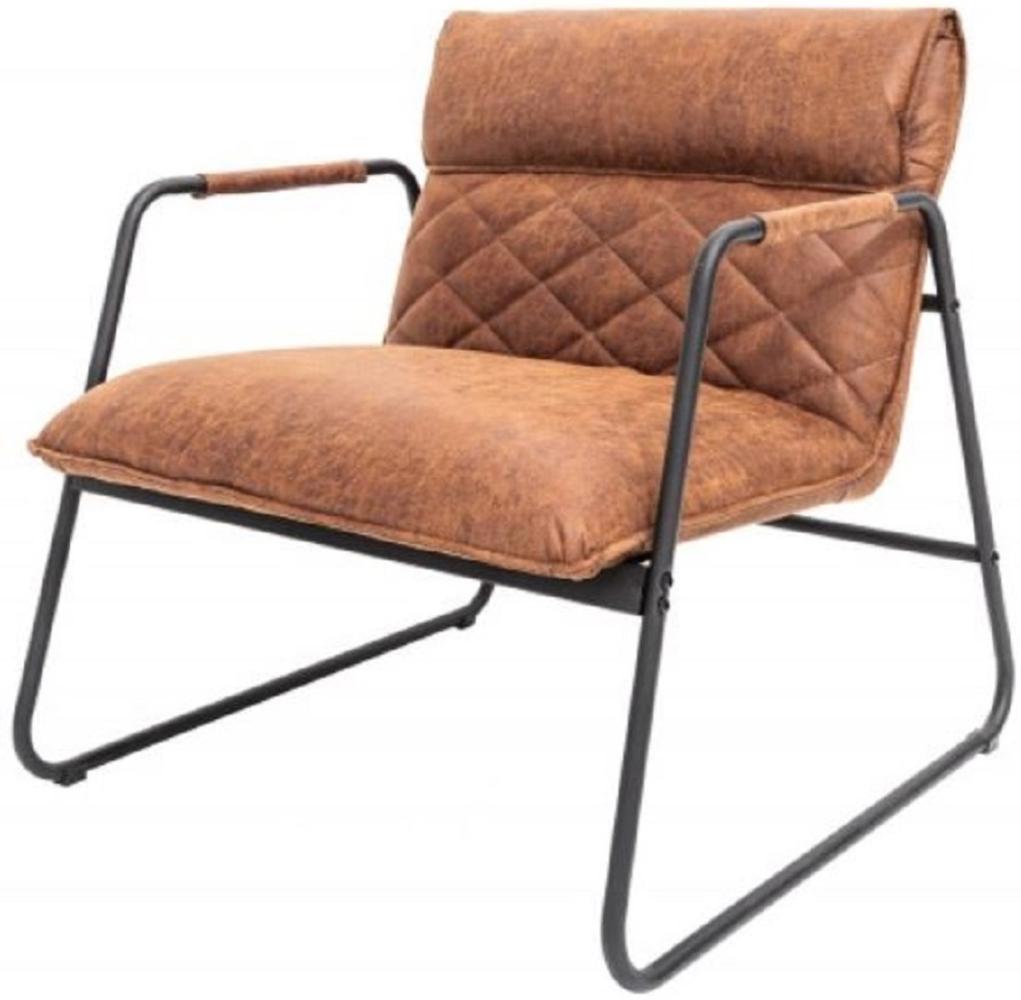 Casa Padrino Retro Lounge Sessel Vintage Hellbraun / Schwarz 71 x 72 x H. 79 cm - Kunstleder Sessel mit Metallgestell - Wohnzimmer Möbel Bild 1