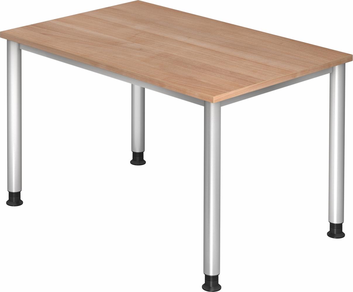 bümö® Schreibtisch H-Serie höhenverstellbar, Tischplatte 120 x 80 cm in Nussbaum, Gestell in silber Bild 1