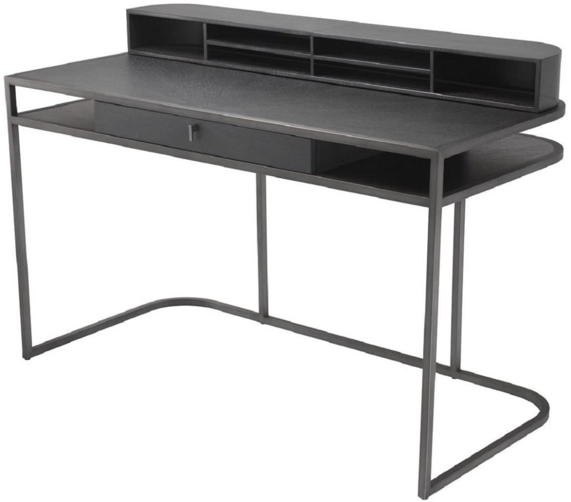 Casa Padrino Luxus Schreibtisch mit Schublade und abnehmbaren Regalaufsatz Dunkelgrau 130 x 60 x H. 75 cm - Büromöbel Bild 1