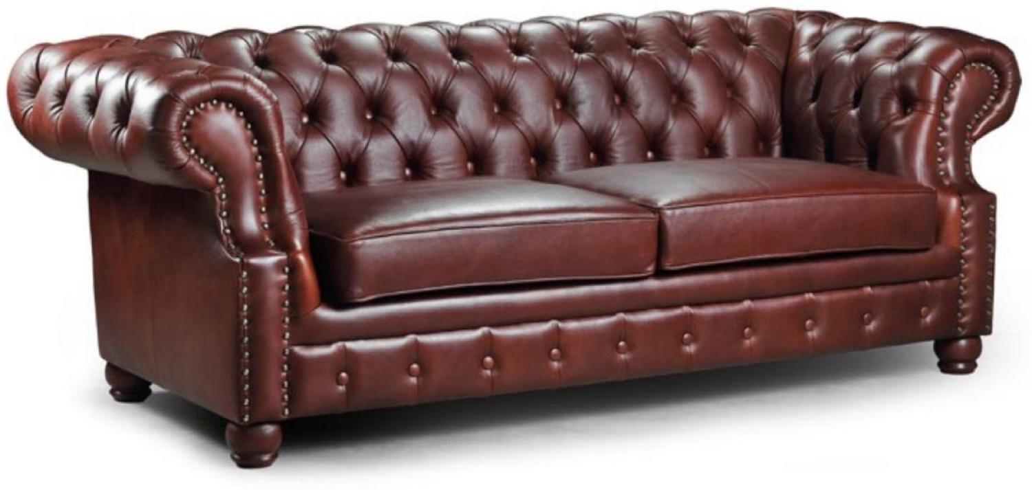 Casa Padrino Luxus Chesterfield Leder 3er Sofa Dunkelbraun 217 x 93 x H. 77 cm - Echtleder Wohnzimmer Sofa - Chesterfield Wohnzimmer Möbel Bild 1