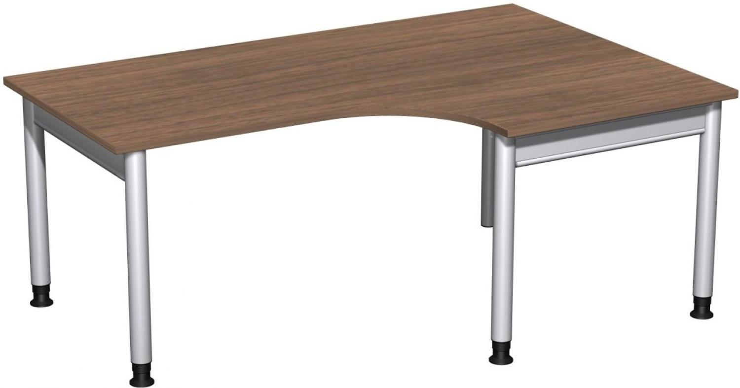 PC-Schreibtisch '4 Fuß Pro' rechts, höhenverstellbar, 180x120cm, Nussbaum / Silber Bild 1
