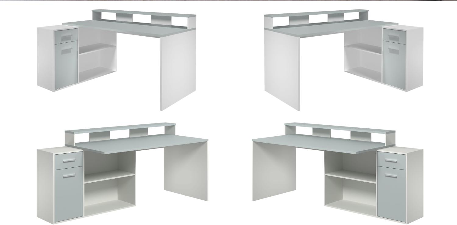Schreibtisch 'Gamer' in weiß/grau, 160 - 200 x 92 cm Bild 1