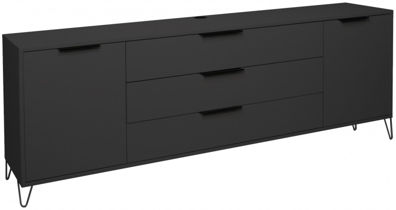 Lowboard für TV Hifi BONNIE in Anthrazit Grau matt Lack ca. 216 x 80 x 45 cm mit Draht Füsse Bild 1