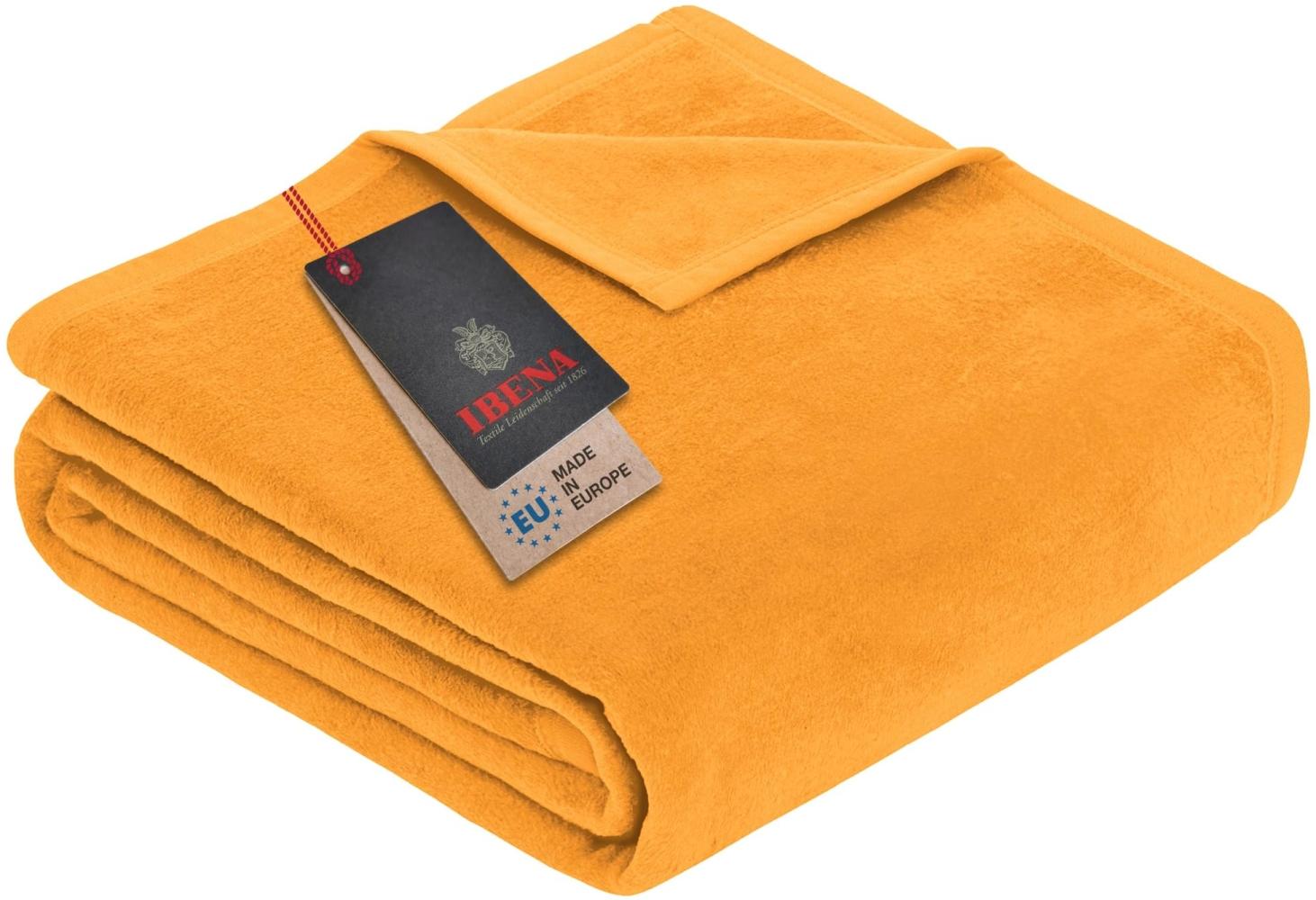 Ibena Porto Decke 150x200 cm – Baumwollmix weich, warm & waschbar, Kuscheldecke gelb Gold einfarbig Bild 1