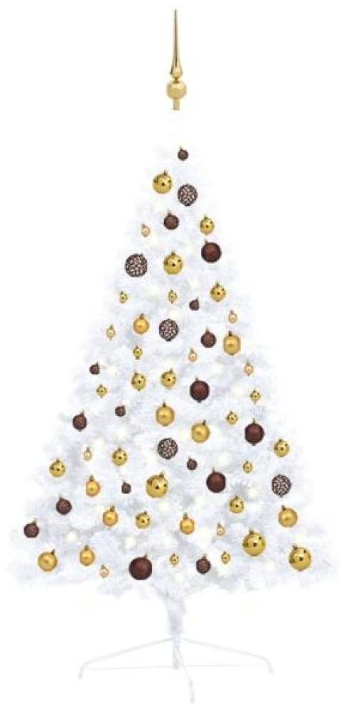 vidaXL Künstlicher Halber Weihnachtsbaum mit LEDs & Kugeln Weiß 120cm Bild 1