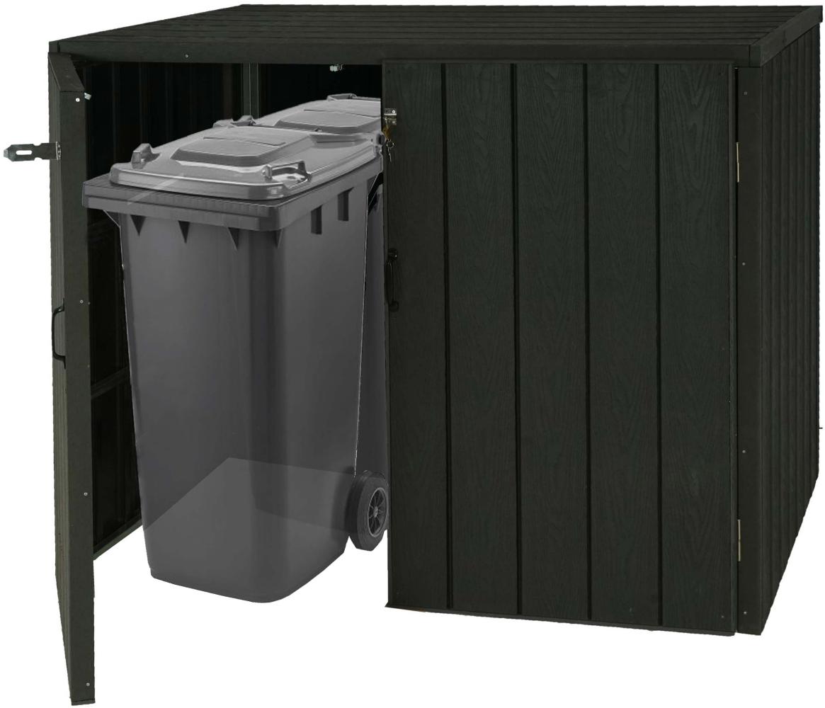 XL 2er-/4er-WPC-Mülltonnenverkleidung HWC-J28, Premium Mülltonnenbox, Metall Holzoptik, erweiterbar ~ anthrazit Bild 1