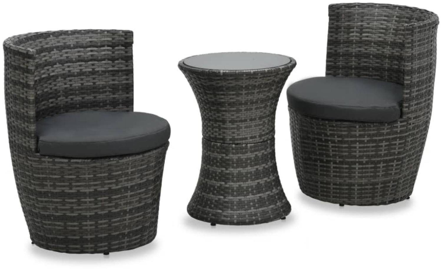 3-tlg. Bistro-Set mit Auflagen Poly Rattan Grau Bild 1