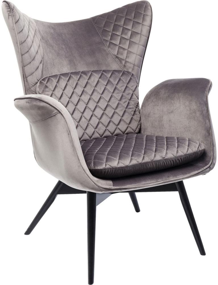 Kare Design Sessel Tudor Velvet Silbergrau, grauer Relaxsessel in Samtoptik, zeitlosem grau und besonderen Armlehnen, Gestell in schwarz, weitere Ausführungen erhältlich (H/B/T) 100 78 80 Bild 1