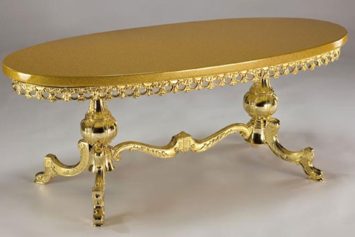Casa Padrino Luxus Barock Couchtisch Gold 121 x 51 x H. 47 cm - Ovaler Messing Wohnzimmertisch mit Massivholz Tischplatte - Wohnzimmer Möbel im Barockstil - Edle Barock Möbel Bild 1
