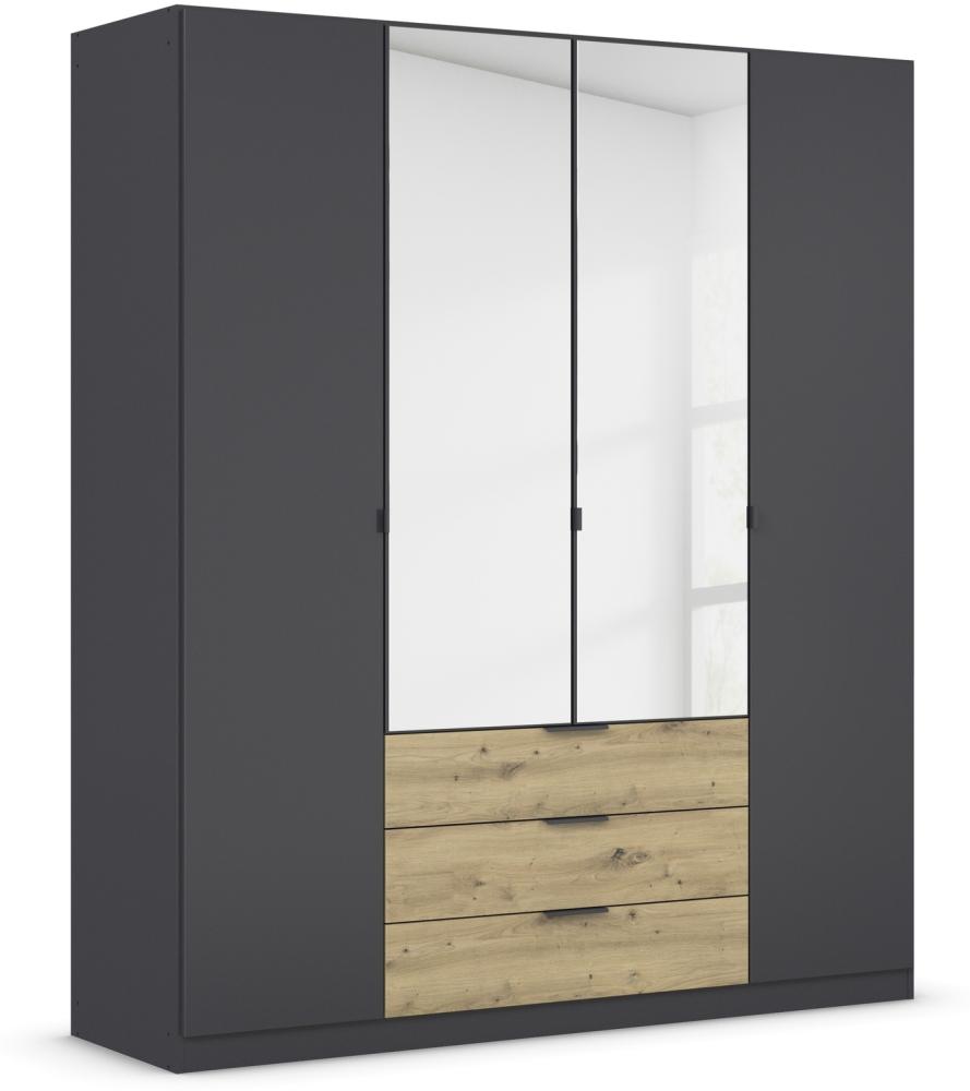 Drehtürenschrank >Davoa< in grau metallic / Eiche Artisan / Spiegel - B/H/T: 181/210/54 cm Bild 1