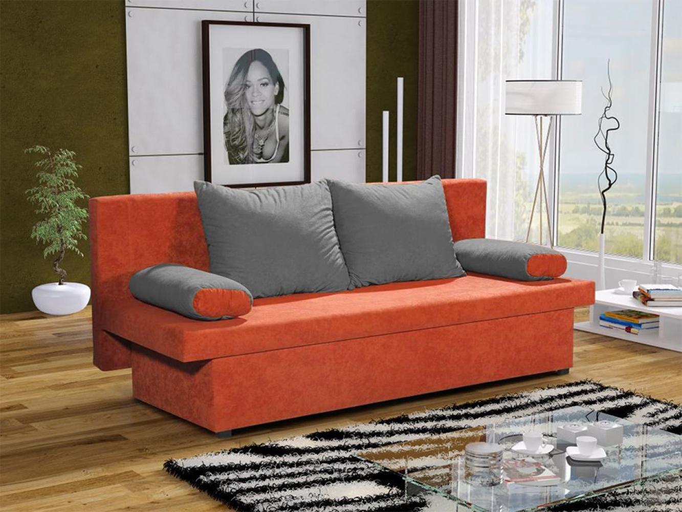 Sofa Schlafsofa inklusive Bettkasten DANNY Orange / Grau Bild 1