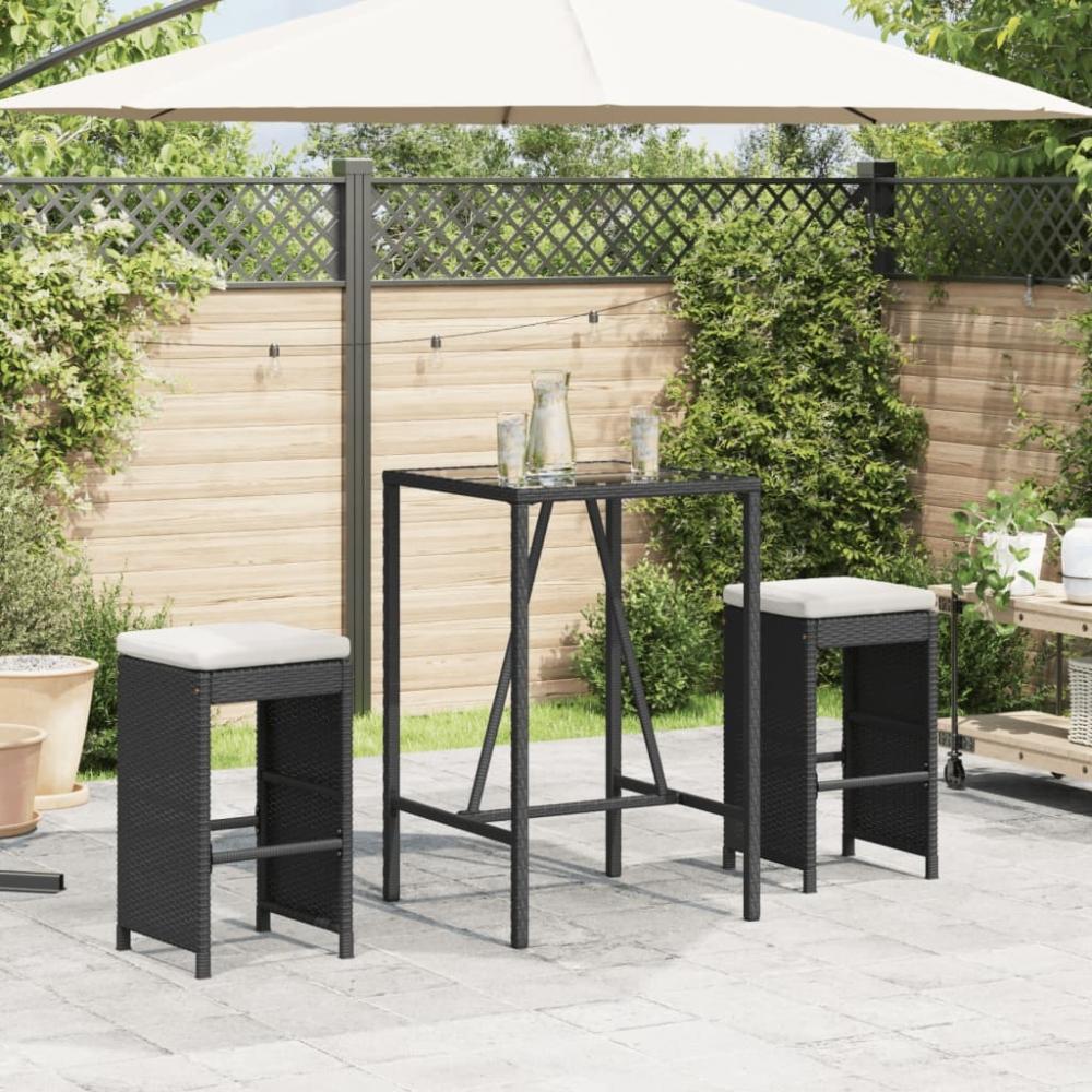 Garten-Barhocker mit Kissen 2 Stk. Schwarz Poly Rattan 368686 Bild 1