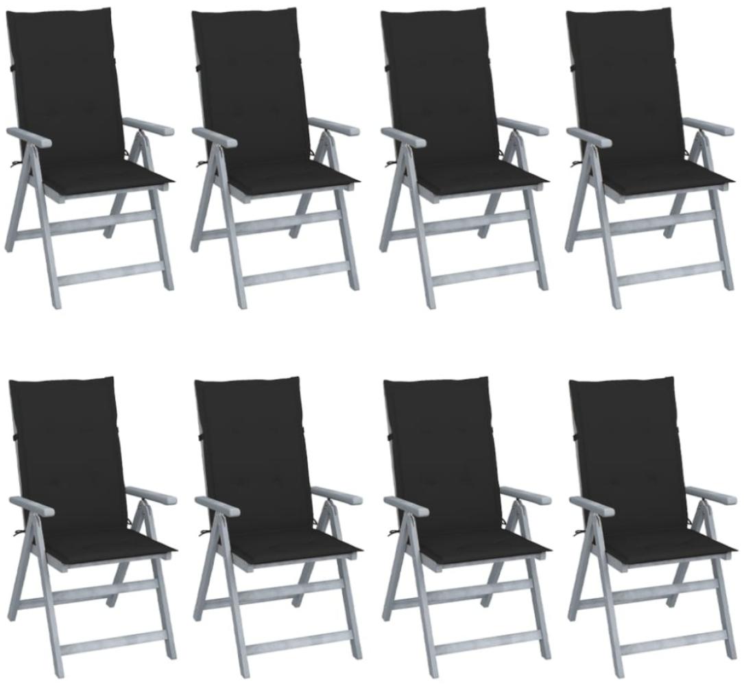 Verstellbare Gartenstühle mit Auflagen 8 Stk. Grau Akazienholz Bild 1