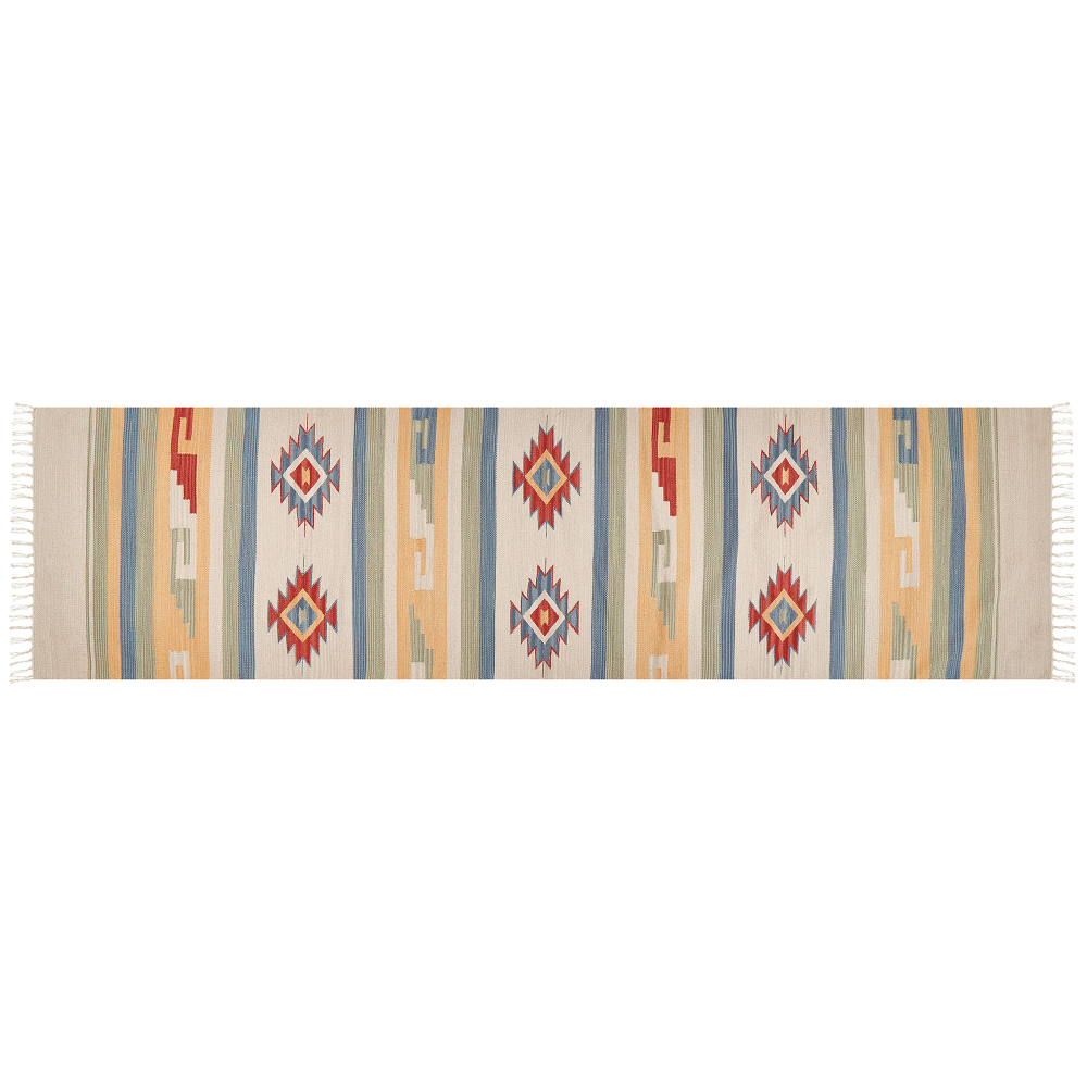 Kelim Teppich Baumwolle mehrfarbig 80 x 300 cm geometrisches Muster Kurzflor APARAN Bild 1