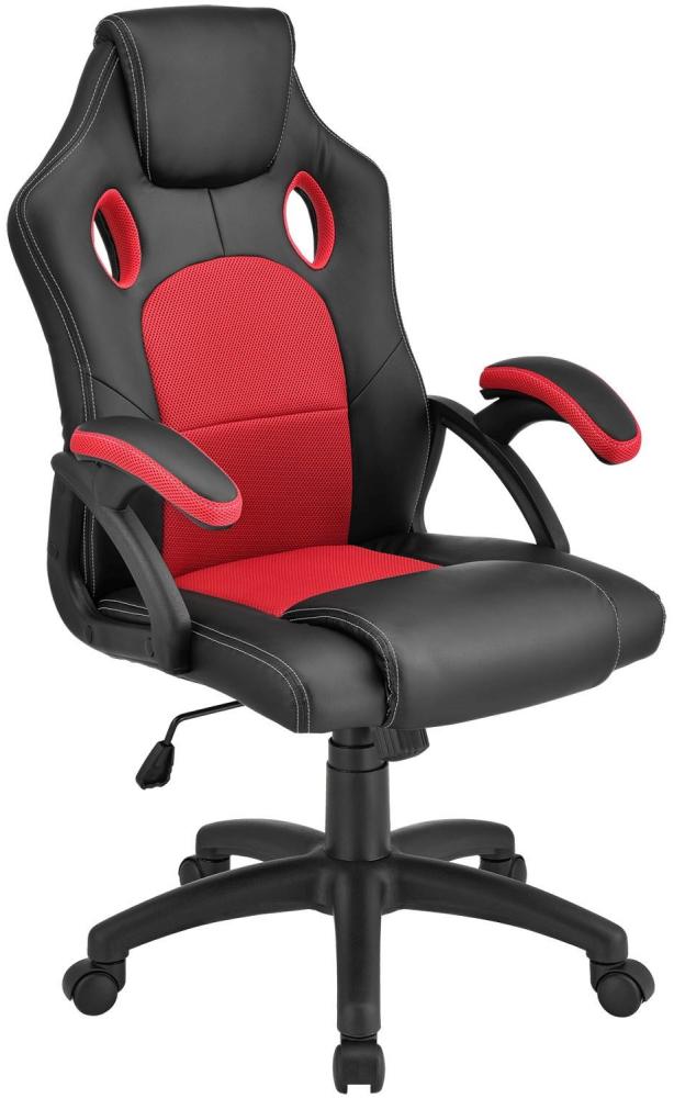 Juskys Racing Schreibtischstuhl Montreal (rot) ergonomisch, höhenverstellbar & gepolstert, bis 120 kg - Bürostuhl Drehstuhl PC Gaming Stuhl Bild 1