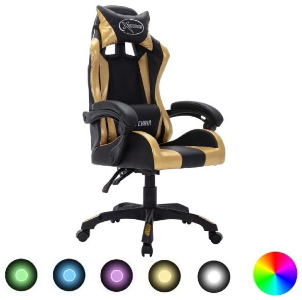 Gaming-Stuhl mit RGB LED-Leuchten Gold und Schwarz Kunstleder Bild 1