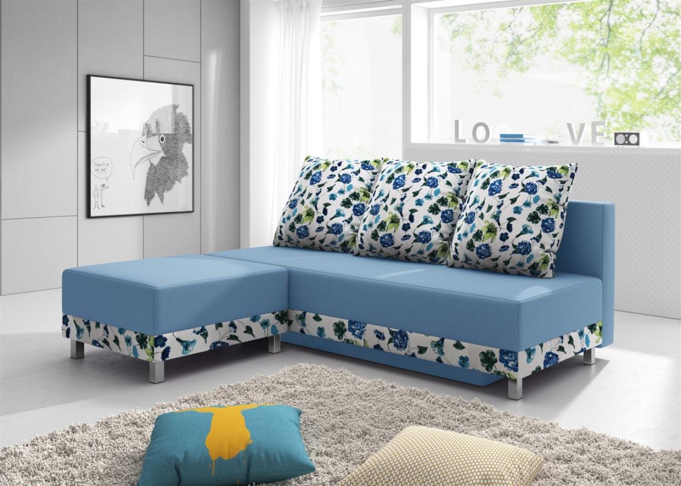 Sofa Schlafsofa KIRA inklusive Bettkasten und Hocker Hellblau Bild 1