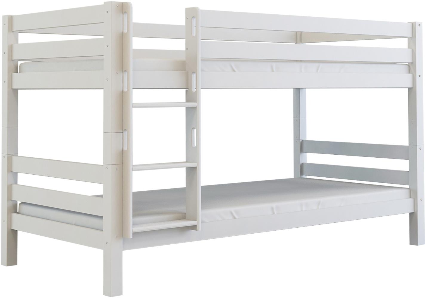 Etagenbett Kinderbett MARK 200x90 cm mit 2 Bettkästen Buchenholz massiv weiß Bild 1