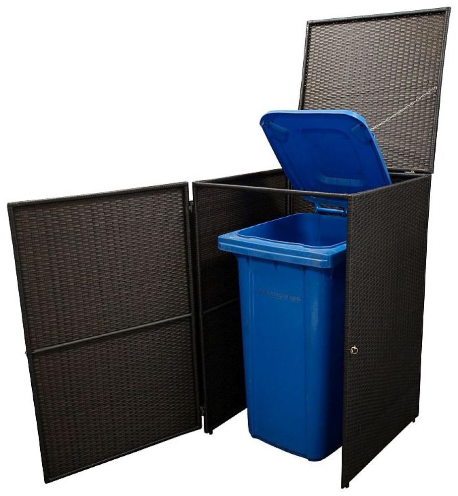 Mülltonnenbox 1er groß Stahl + Polyrattan mocca Bild 1
