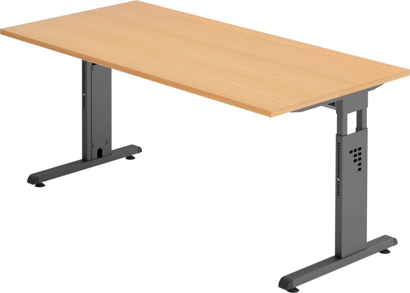 bümö® Schreibtisch O-Serie höhenverstellbar, Tischplatte 160 x 80 cm in Buche, Gestell in graphit Bild 1