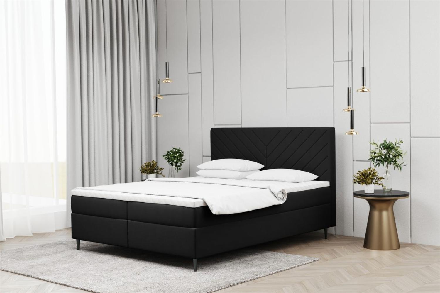 Boxspringbett Schlafzimmerbett BONITA 200x200cm in Stoff Matt Velvet Schwarz Bild 1