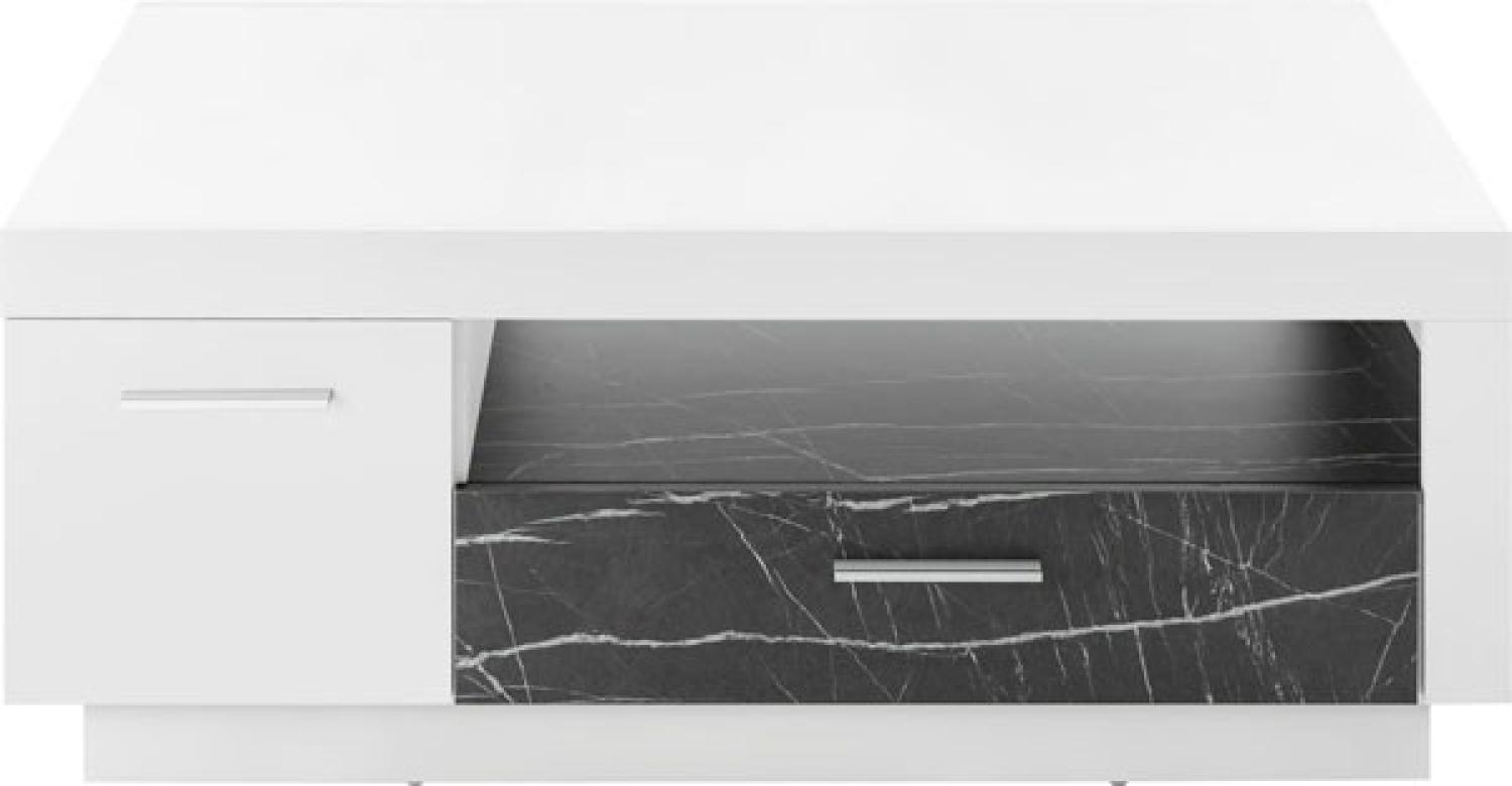 Couchtisch "Madrid" Wohnzimmertisch 110x65 cm Weiß Absetzungen Marmor Anthrazit Bild 1