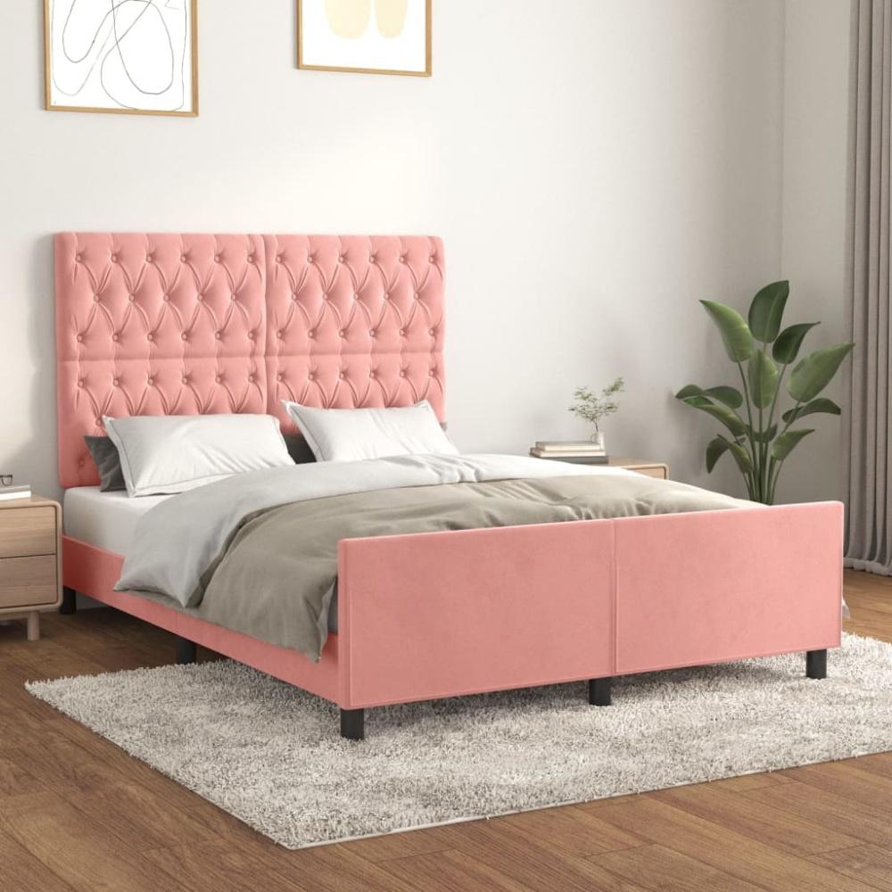 vidaXL Bettgestell mit Kopfteil Rosa 140x190 cm Samt Bild 1