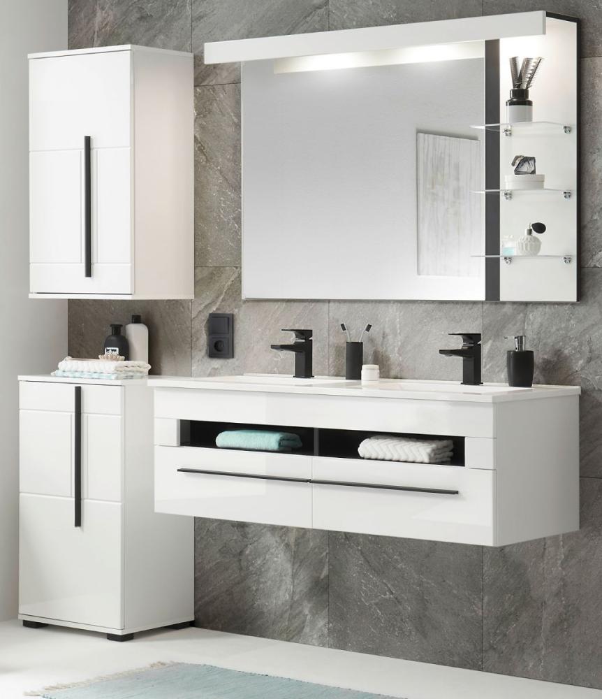 Badmöbel Set 5-teilig Design-D mit Waschbecken in Hochglanz weiß 175 x 200 cm Bild 1