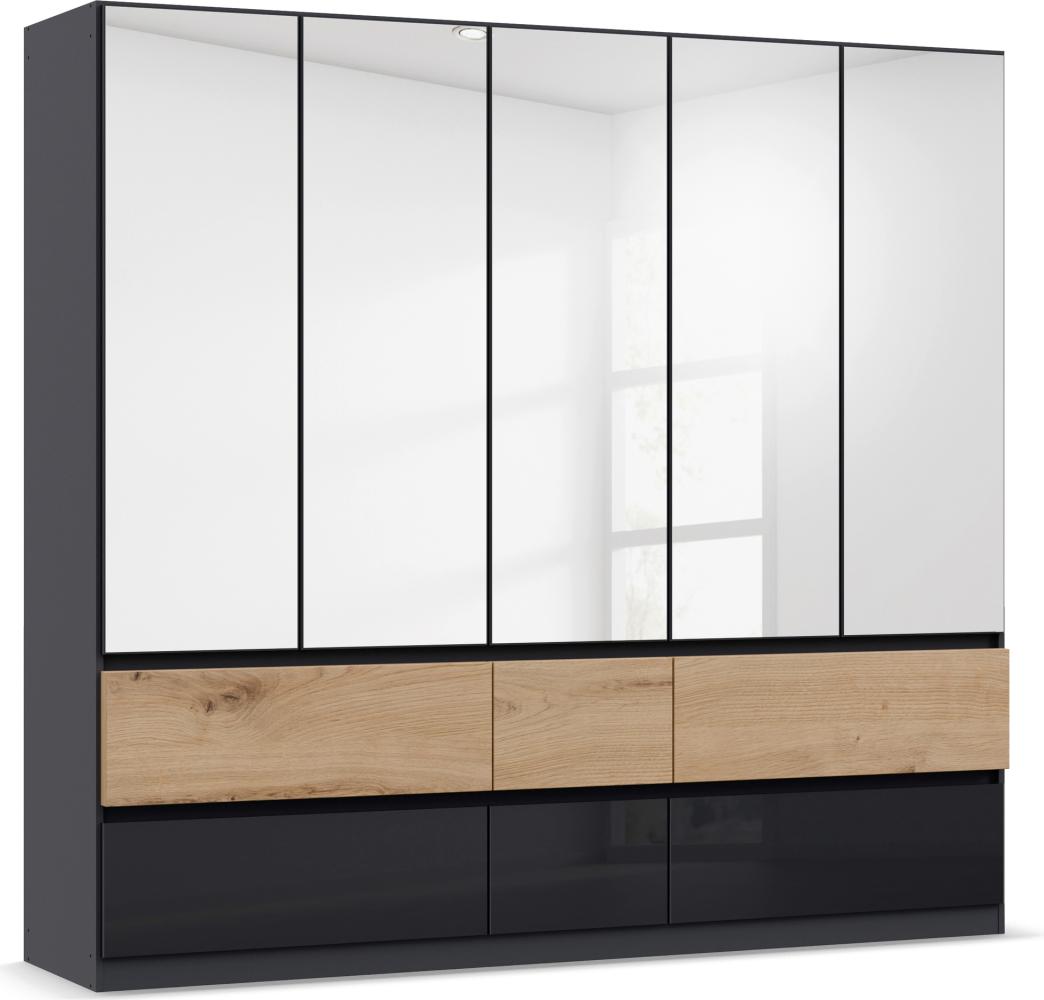 rauch Kleiderschrank; Drehtürenschrank WINNIPEG, 5-türig, 5 Spiegeltüren, 6 Schubkästen, Hochglanz Effektgrau/Eiche Halifax, 226x210x56xcm Bild 1