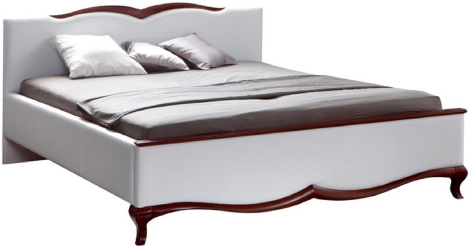 Casa Padrino Luxus Jugendstil Doppelbett Weiß / Dunkelbraun 170,6 x 213,3 x H. 97,5 cm - Elegantes Massivholz Bett - Barock & Jugendstil Schlafzimmer Möbel Bild 1