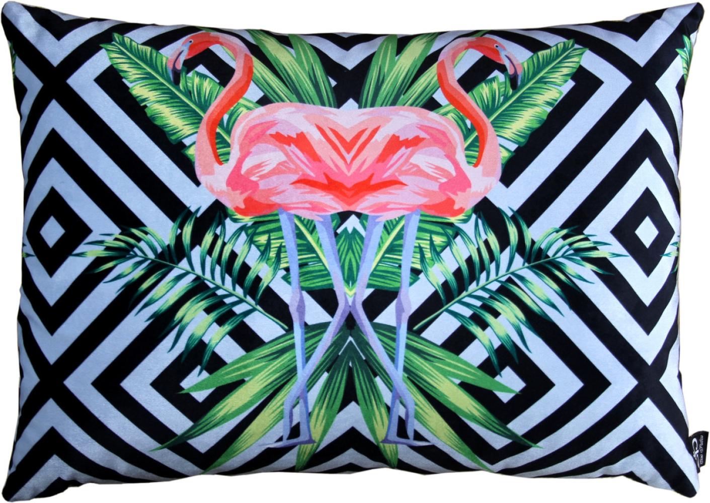 Casa Padrino Luxus Deko Kissen Florida Flamingos Mehrfarbig 35 x 55 cm - Feinster Samtstoff - Dekoratives Wohnzimmer Kissen Bild 1