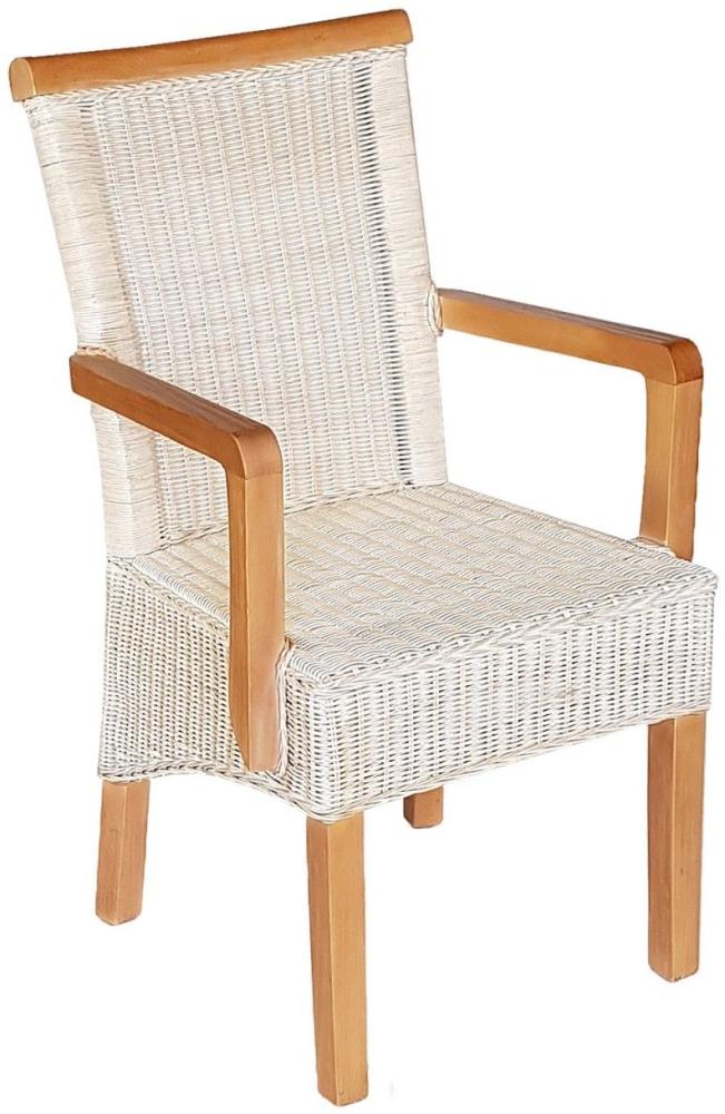 Esszimmer Stuhl mit Armlehnen Rattanstuhl weiß Perth Korbstuhl Rattan Sessel nachhaltig ohne Sitzkissen Bild 1