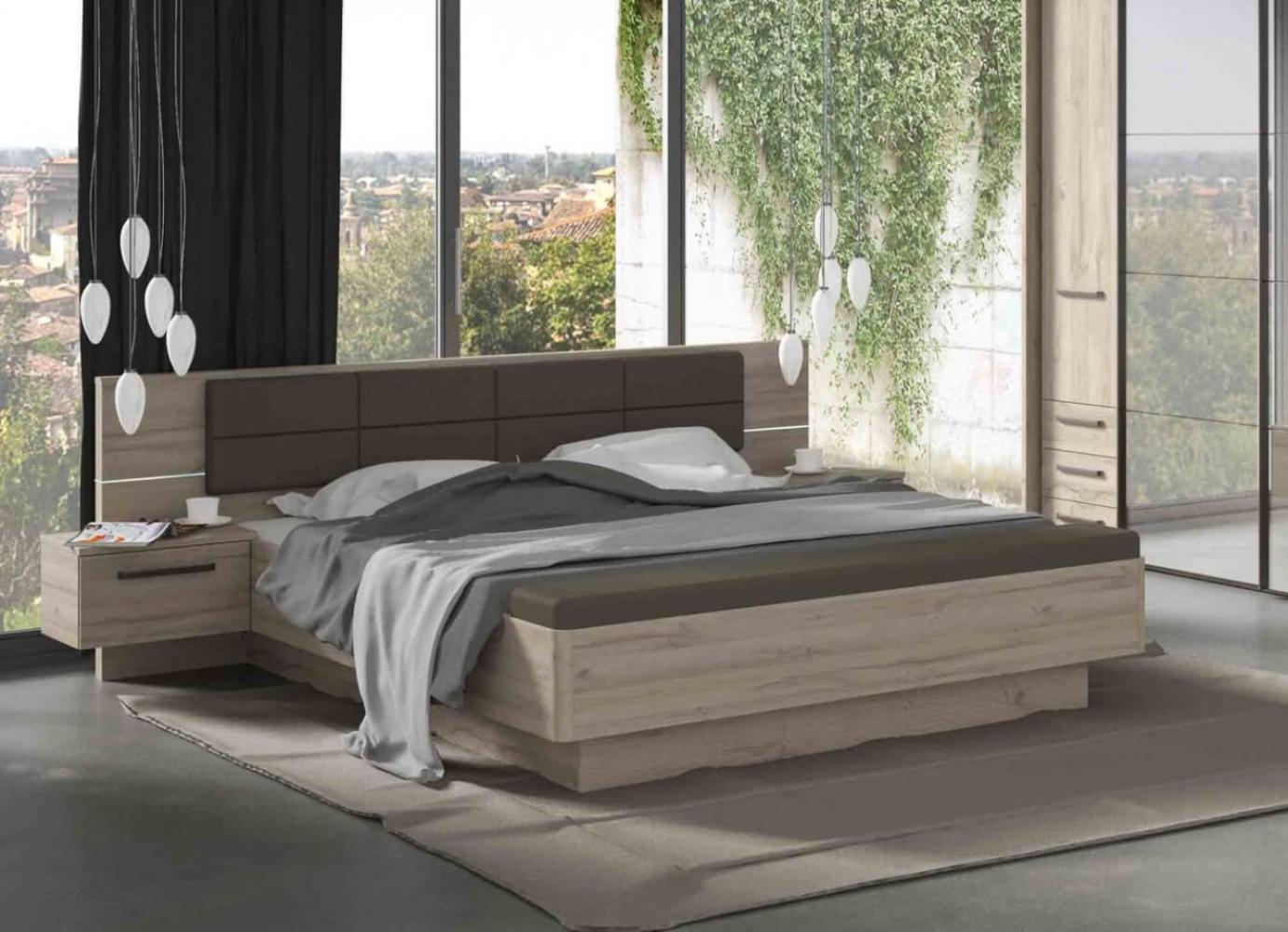 Bett Doppelbett Bettanlage 180x200cm Eiche Bianco inkl. Beleuchtung Bild 1