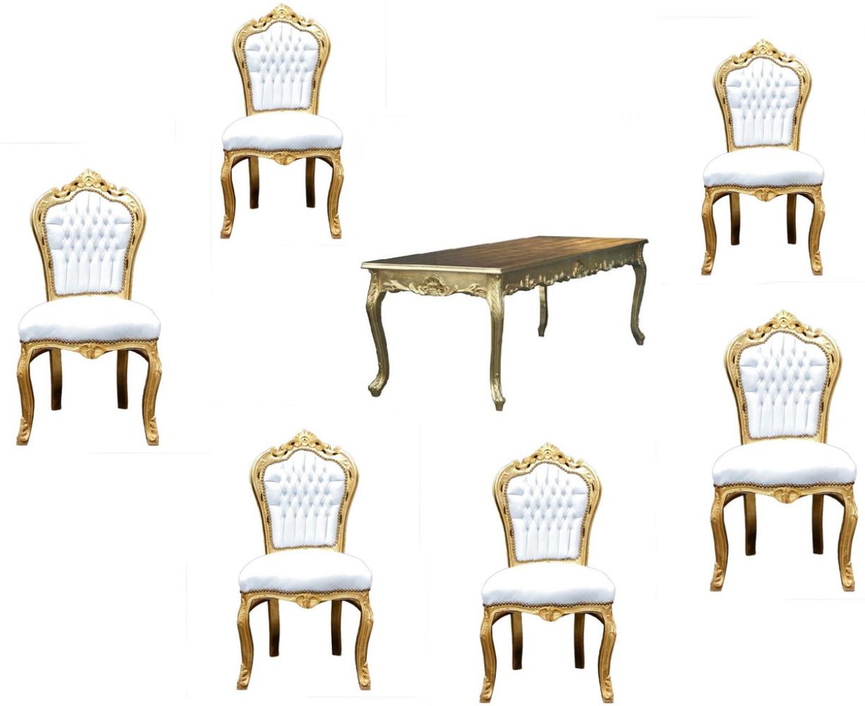 Casa Padrino Barock Esszimmer Set Gold/Weiss - Esstisch + 6 Stühle ohne Armlehnen Bild 1