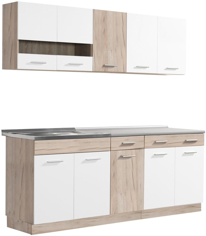 Homestyle4u Küchenzeile ohne Geräte, Holz weiß / natur, 84 x 60 x 200 cm Bild 1