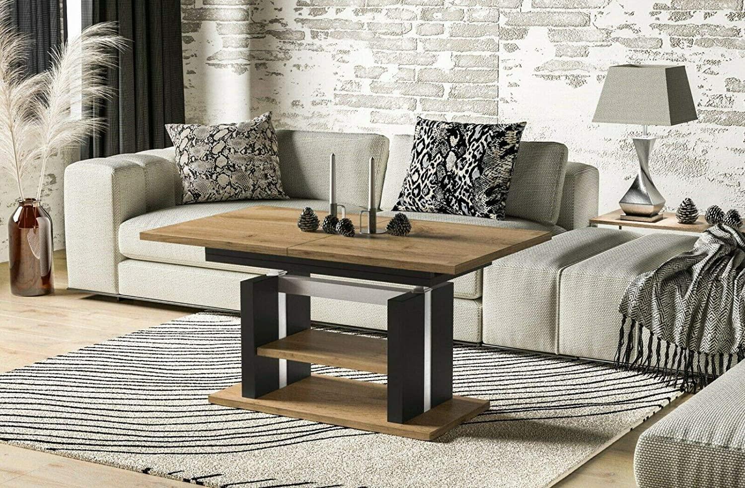 Endo-Möbel Couchtisch Dior 110cm erweiterbar auf 170cm höhenverstellbar Doppellift modern Tisch (Wotan Eiche) Bild 1