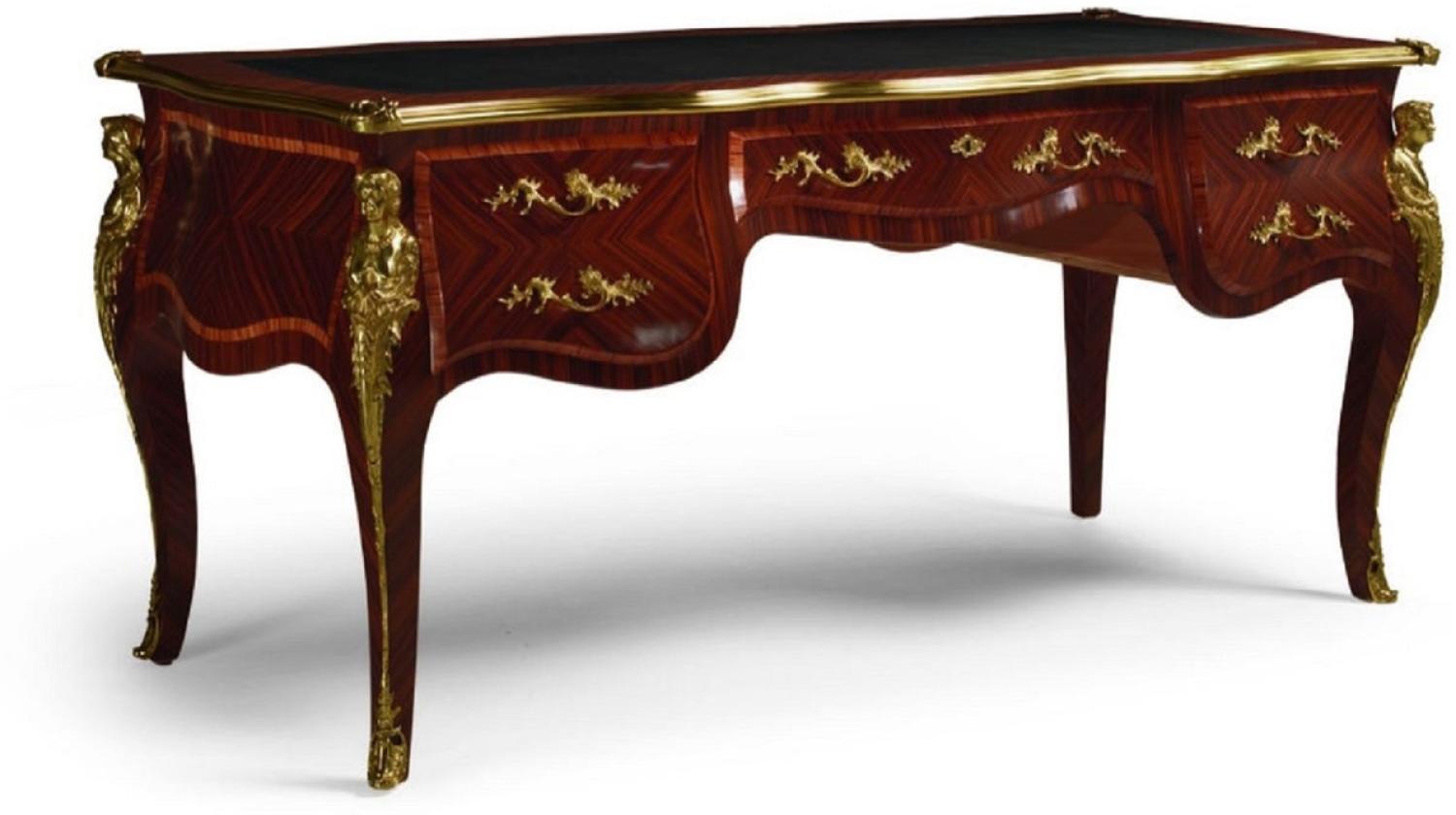 Casa Padrino Luxus Barock Schreibtisch mit 5 Schubladen Dunkelbraun / Schwarz / Gold - Prunkvoller handgefertigter Massivholz Bürotisch - Barock Büromöbel - Luxus Qualität - Made in Italy Bild 1