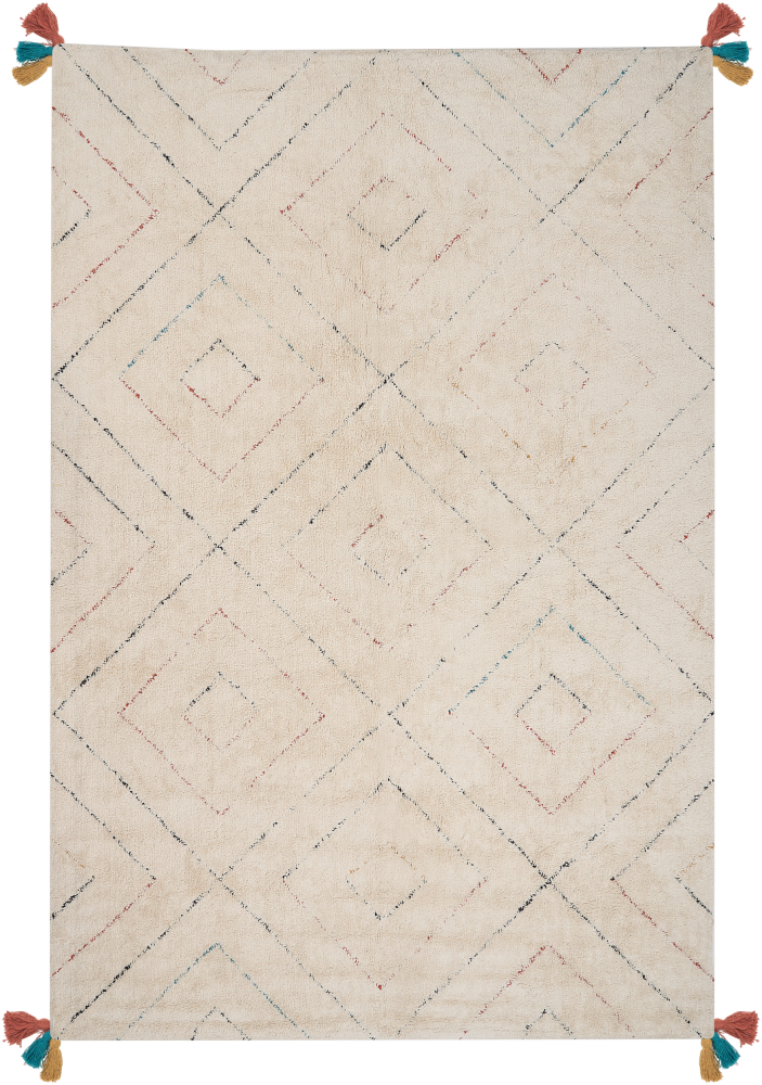 Teppich Baumwolle beige 200 x 300 cm geometrisches Muster Shaggy KARTAL Bild 1