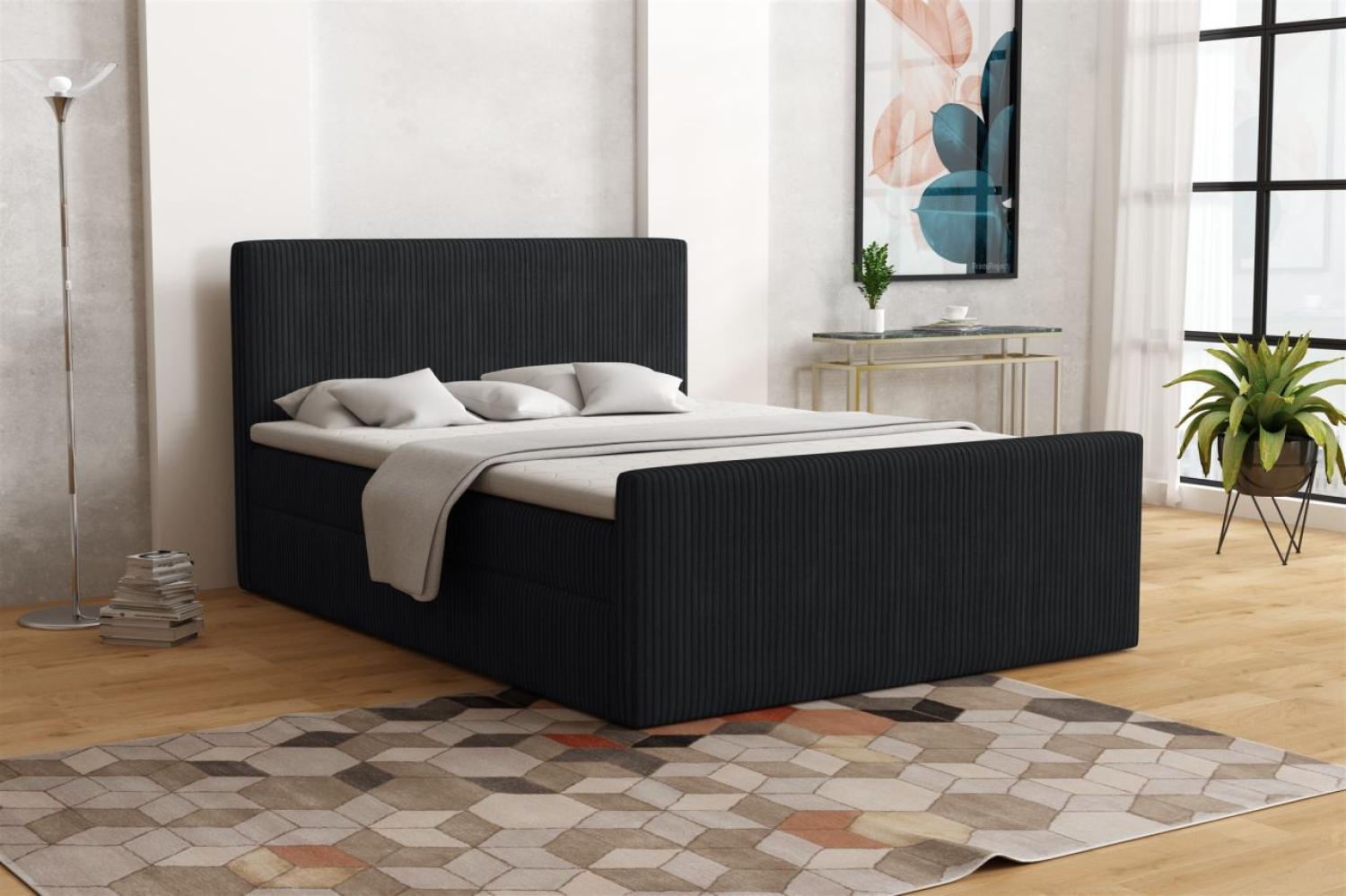 Boxspringbett Schlafzimmerbett IKAROS 180x200cm in Stoff Poso Schwarz Bild 1