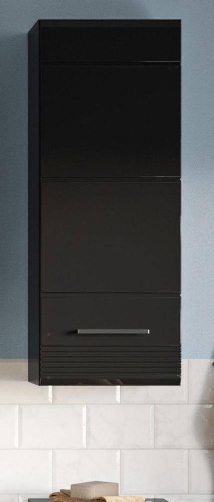 Badezimmer Hängeschrank Linus in schwarz Hochglanz 30 x 77 cm Bild 1