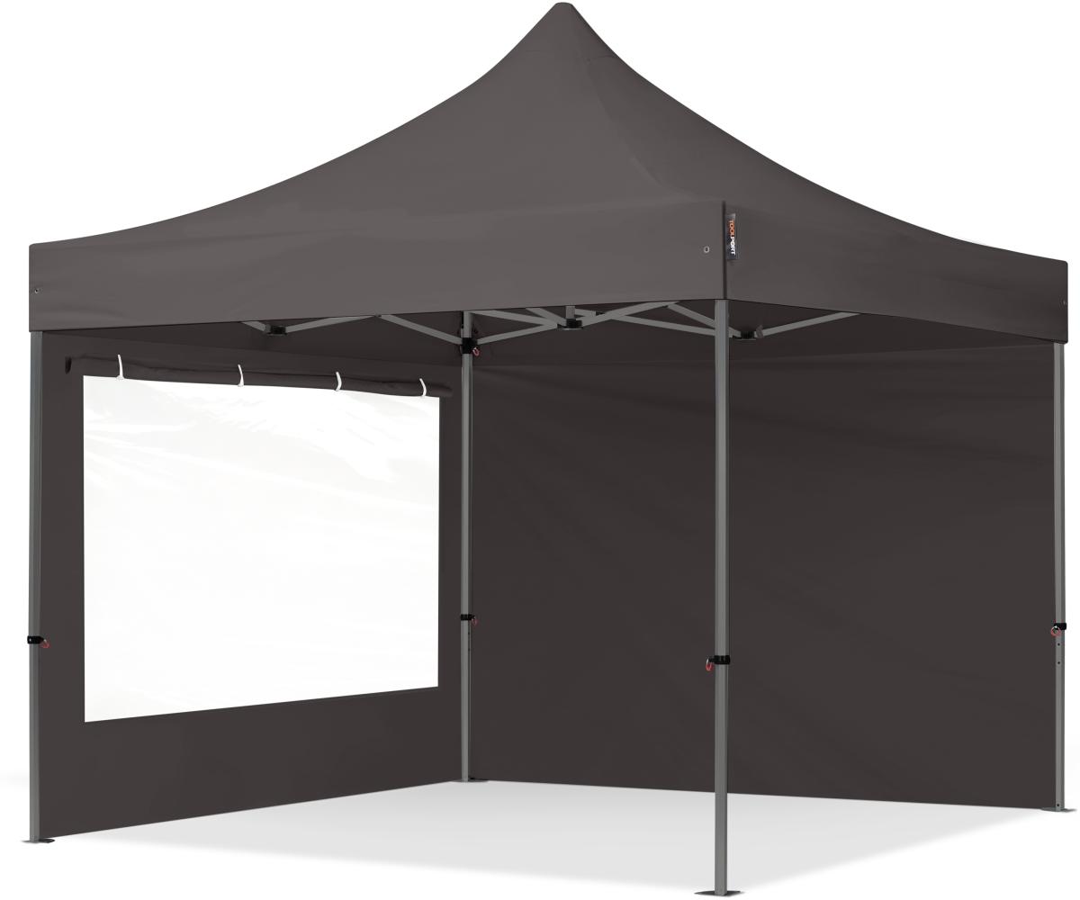 3x3 m Faltpavillon, PREMIUM Stahl 40mm, Seitenteile mit Panoramafenstern, dunkelgrau Bild 1